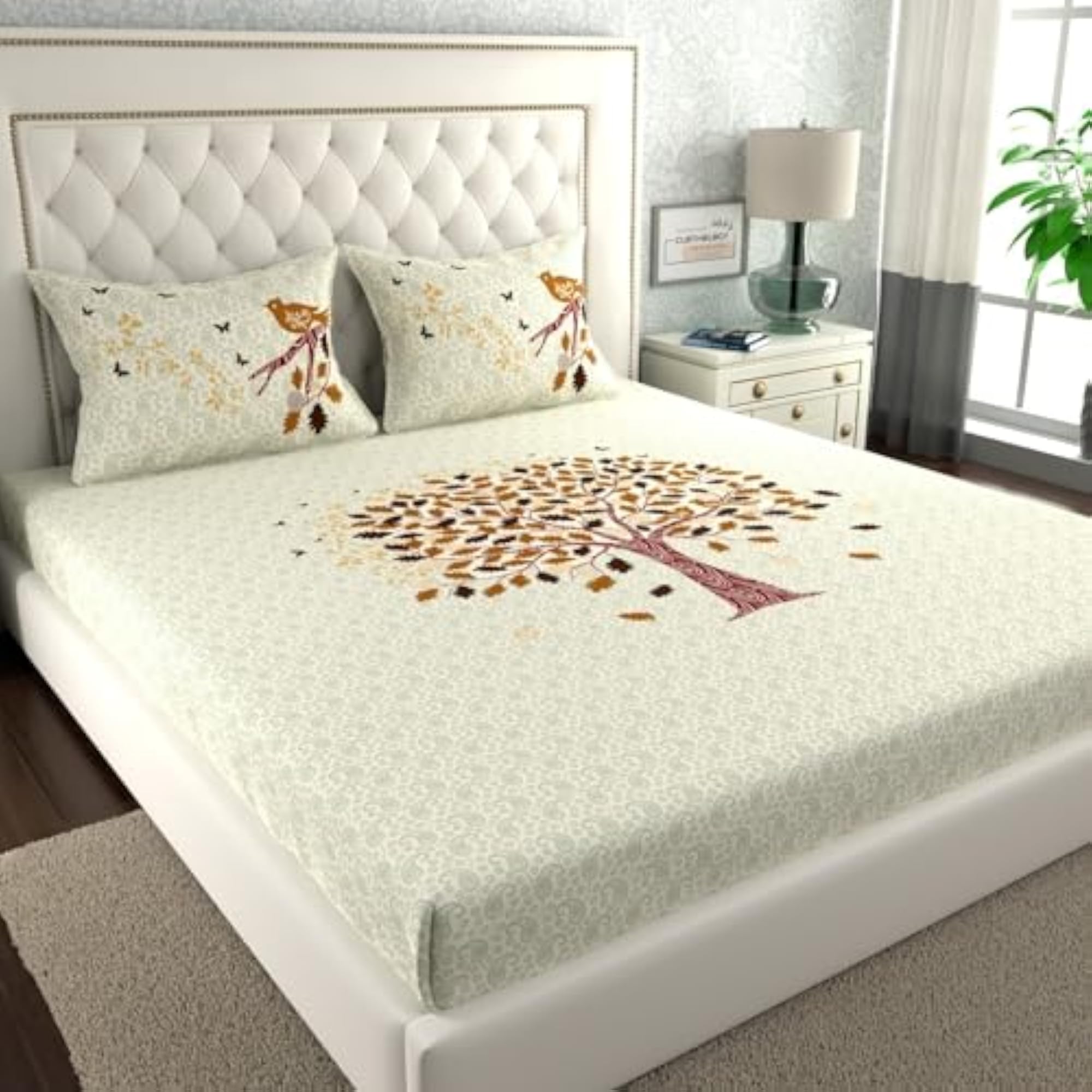 144 TC 100% Cotton Double Bed Printed Flat Bedsheet